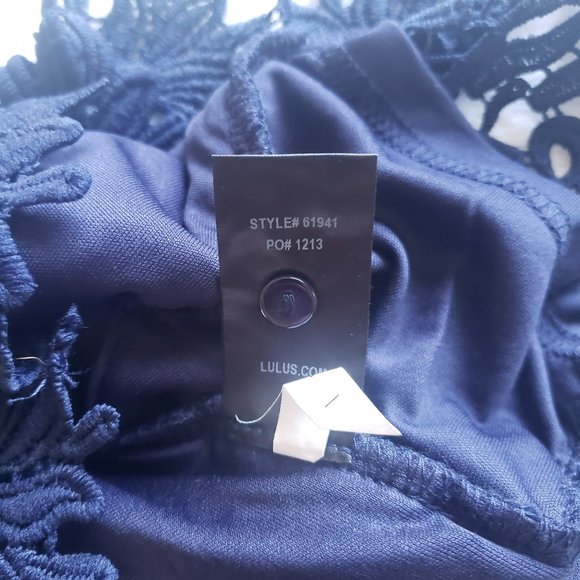 LULU'S Open Back Floral Lace Navy Blue Mini Dress SZ M - Picture 17 of 17